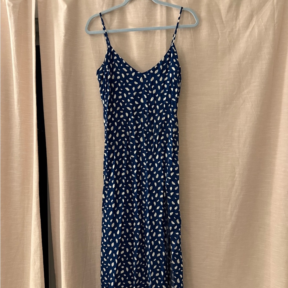 Reformation Navy and White Leaf Print Maxi Dress